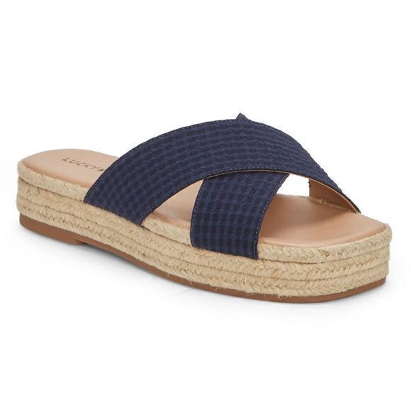 NEW Lucky Brand Gayte Slide Sandals Peacoat Textile‎ Size 8.5 - Picture 1 of 8